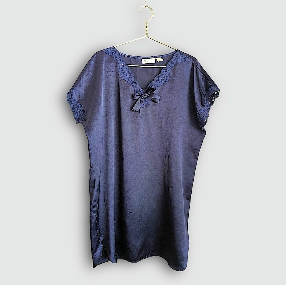Vintage Victoria's Secret GOLD LABEL Satin Blue Lace Trim nightie Nightgown